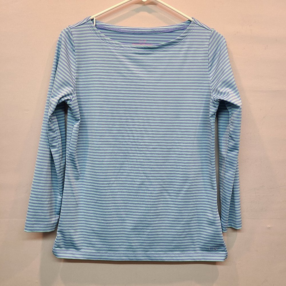 Vineyard Vines Shirt Sankaty Boatneck Blue Striped Simple Tee Womens Extra Small